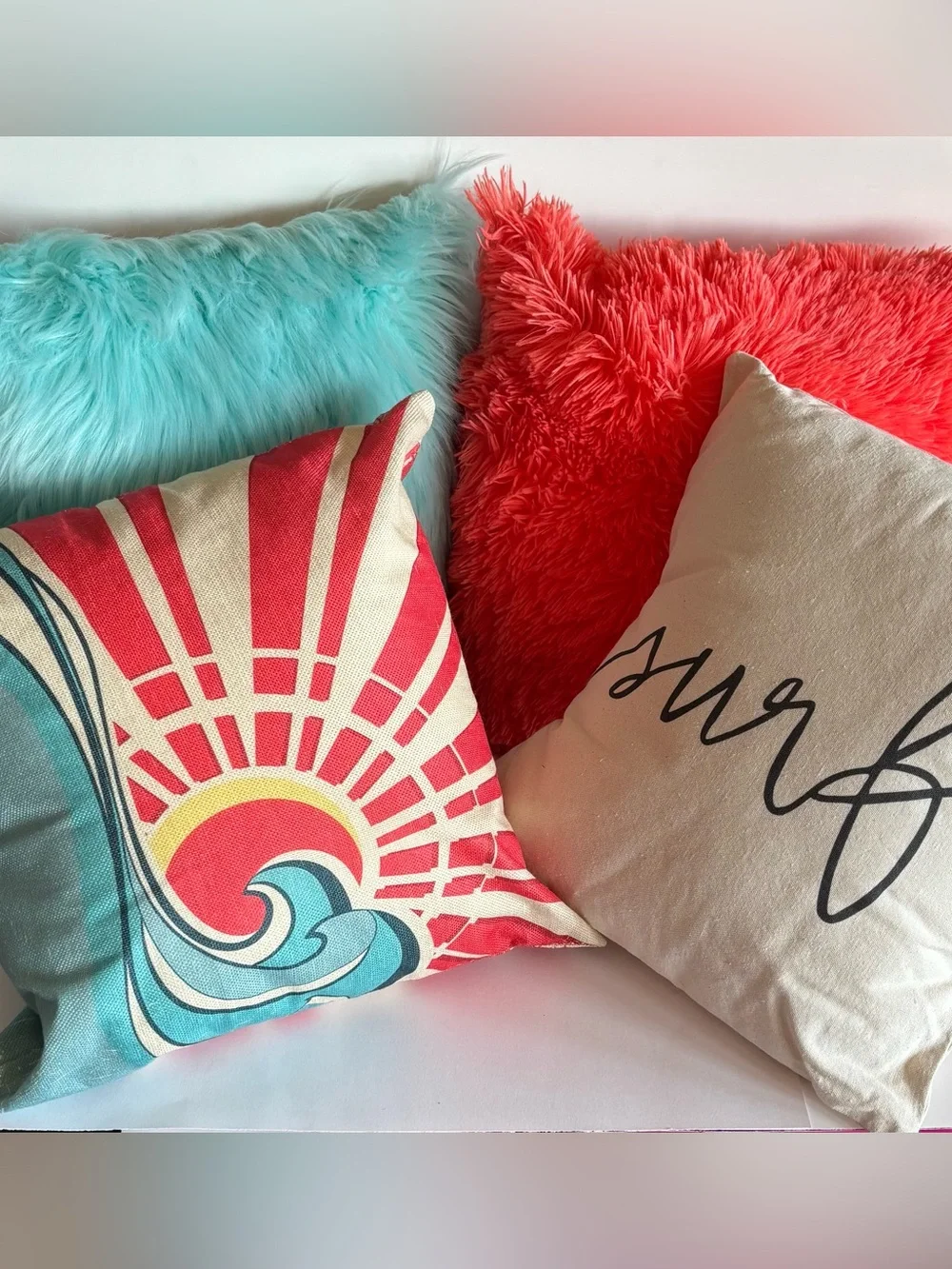 Throw Pillow Bundle Sunrise Ocean Surf Beach Sand Aqua Blue Coral Boho Hippie